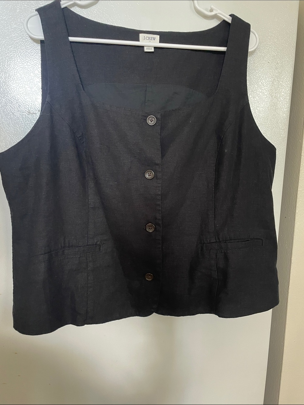 J. Crew Size 18 Linen Blend Black Sleeveless Button-Front Chic Versatile Blouse